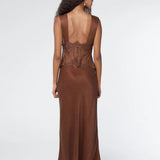 Third Form Visions Lace Deep V Maxi Dress | Chocolate Polka Dot (PRE-ORDER)