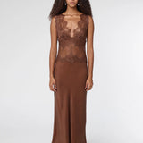 Third Form Visions Lace Deep V Maxi Dress | Chocolate Polka Dot (PRE-ORDER)
