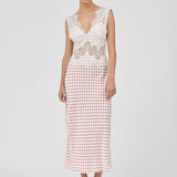 Third Form Visions Lace Deep V Maxi Dress | Red Polka Dot