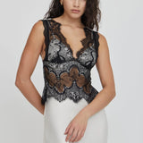 Third Form Visions Lace Floor Length Maxi Dress | Ivory & Black