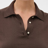 Oroton Short Sleeve Knit Polo | Bitter Chocolate