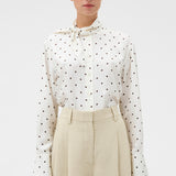 Oroton Graphic Spot Tie Neck Shirt | Cream