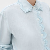 Oroton Lace Trim Shirt | Soft Smoke Blue