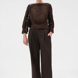Oroton Draw Thread Detail Blouse | Dark Chocolate