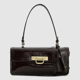 Oroton Finn Crackle Broguing Large Day Bag | Dark Brown