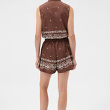 Oroton Floral Bandana Crop Shirt | Milk Chocolate