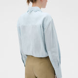 Oroton Lace Trim Shirt | Soft Smoke Blue