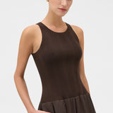 Oroton Knit Bodice Midi Dress | Dark Chocolate