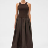 Oroton Knit Bodice Midi Dress | Dark Chocolate
