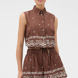 Oroton Floral Bandana Crop Shirt | Milk Chocolate
